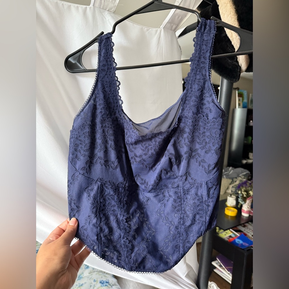 Lace Detail Navy Tank Top